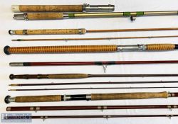 5x Various antique fishing rods – to include Hardy The Wanless 7ft 2pc split cane Serial E89434 (
