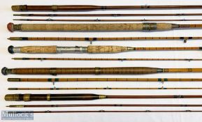 5x Various fishing rods – features Army & Navy 10ft 3pc greenheart, Osprey 8ft 2pc split cane, The