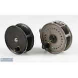 2x J W Young & Sons reels, 3 ¾” Beaudex reel in grey and 3 ½” Condex in black, both constant