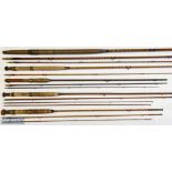 5x Various Antique fishing rods - split cane and greenheart mixed features, Carter Salmon Fly 14ft