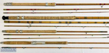 4x Various cane/split cane fishing rods – features Sealey Octofloat 11ft 3pc, Sealey Octopus match