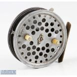 Hardy Bros, Alnwick Eureka 3 ½” alloy fly reel, perforated face, rim check on/off lever, brass