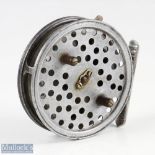 Hardy Bros, Alnwick Eureka 3 ½” alloy fly reel, twin brown handles, rim check on/off, ribbed alloy