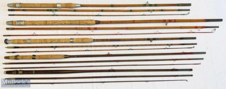 4x Edgar Sealey antique fishing rods – features Rapid Strike 12ft 3pc, Octofloat 10ft 6in 3pc