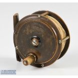 Eaton & Dellar 3” brass fly reel, stamped makers marks to face plate, horn handle, constant check,