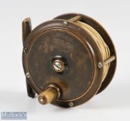 Eaton & Dellar 3” brass fly reel, stamped makers marks to face plate, horn handle, constant check,