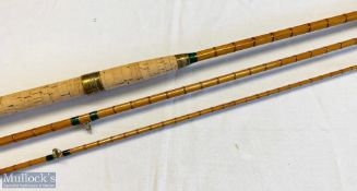 JJS Walker Bampton 13ft 6in 3pc split cane rod serial 10012 with agate butt/tip ring, overall A/G
