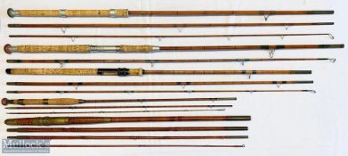 5x Various antique fishing rods – FT Williams The Dorset 12ft 3pc split cane, Modern Arms Elastacane