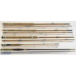 5x Various Antique fishing rods – features Modern Arms Arun 10ft 3pc, E Sealey Nu Float 10ft 6in