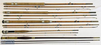 5x Various Antique fishing rods – features Modern Arms Arun 10ft 3pc, E Sealey Nu Float 10ft 6in