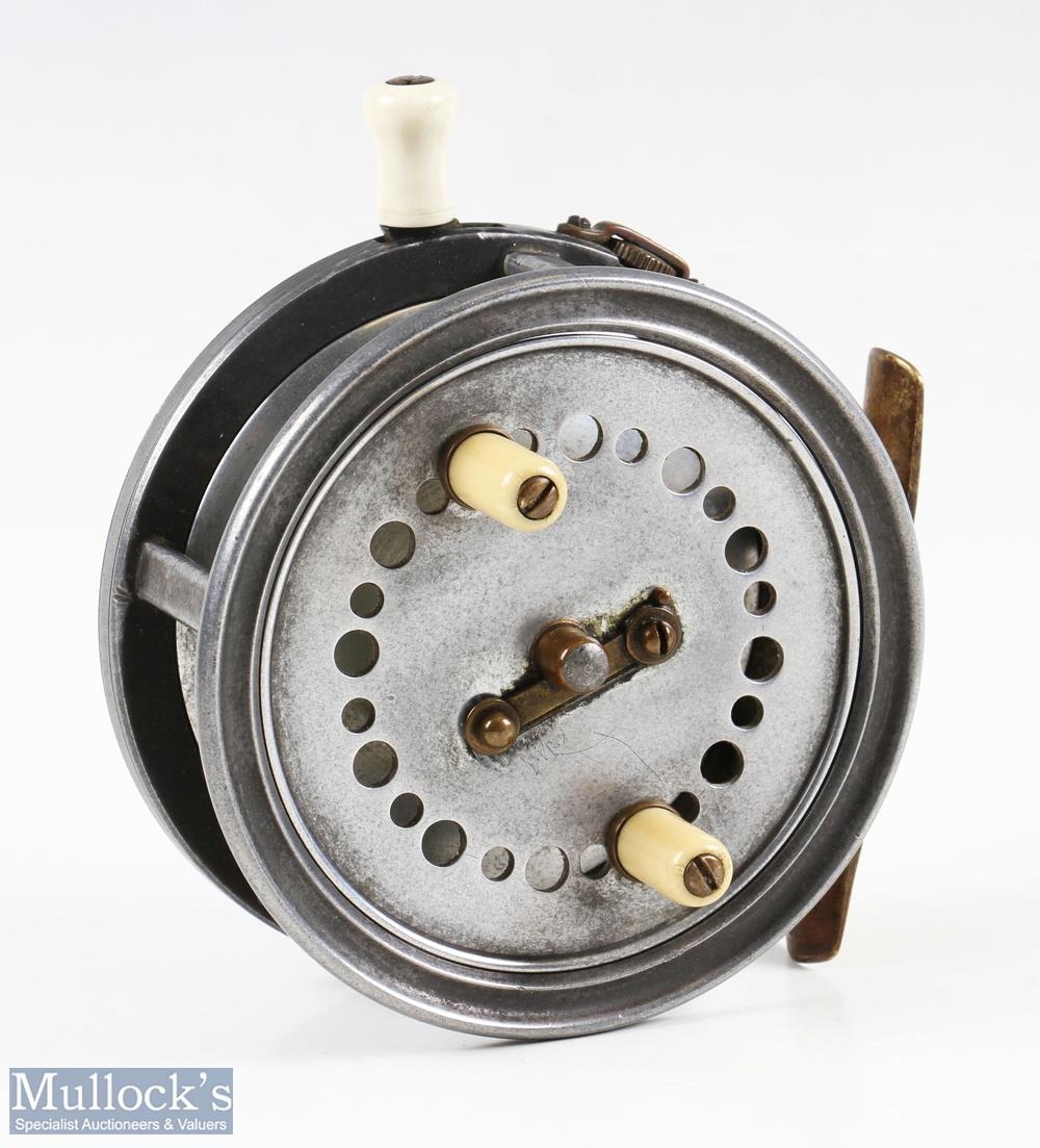 JJS Walker Bampton 4” The Utility alloy reel, twin ivorine handle, ivorine rim lever and brass rim