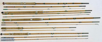 5x Various split cane fishing rods – features Milbro Competitor 10ft 6in 3pc, HSS Limited