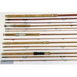 5x Various Antique fishing rods – featuring Sealey Black Arrow 12ft 3pc, Sealey Octopus 9ft 6in 3pc,