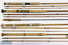 5x various split cane fishing rods – features Lee of Redditch The Taymar 10ft 3in 3pc, Army & Navy