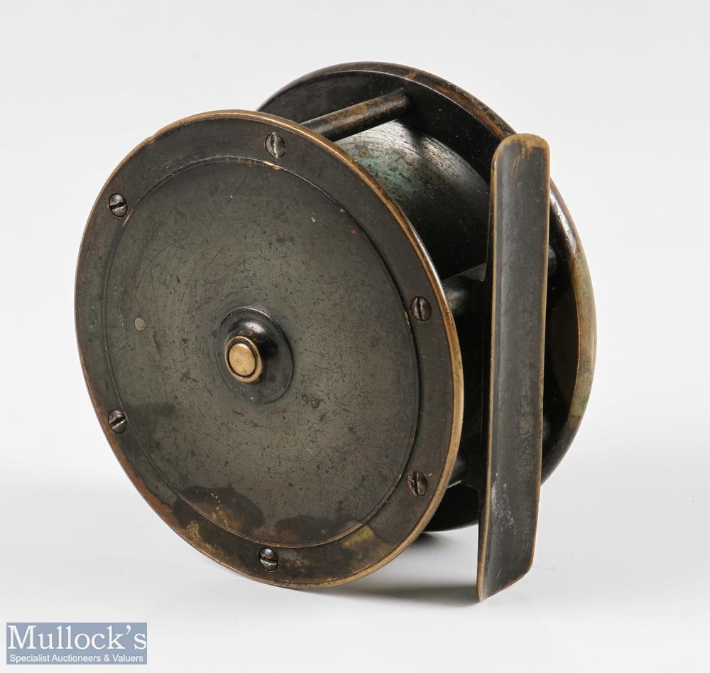 R Turnbull Edinburgh 3 ½” brass reel, stamped makers marks to faceplate, horn handle, runs smooth - Image 2 of 2