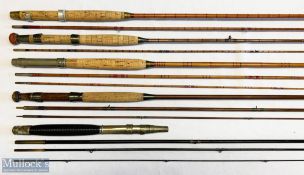 5x Various antique fishing rods – to include J Robertson & Son Edinburgh 9ft 6in 2pc split cane,