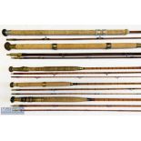 5x Various Antique fishing rods – featuring Paynes Balham Mk IV Avon 10ft 2pc, Wesley Richards