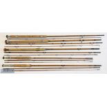5x Various Antique fishing rods to include Modern Arms Hyca 8ft 6in 2 pc, Tom Watson & Son The
