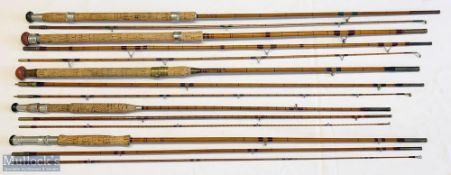 5x Various Antique fishing rods to include Modern Arms Hyca 8ft 6in 2 pc, Tom Watson & Son The