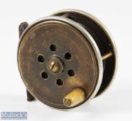 Heatons patent 3” brass and ebonite reel with German silver rims, horn handle, faceplate stamped ‘