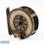 Moscrop Patent 3” J E Miller Northern Anglers Depot Leeds brass reel, horn handle with brass foot,