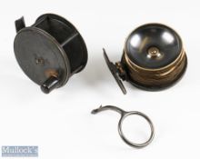 2 brass reels, Chas Farlow, 191 Strand, Patent Lever 4” reel, black handle, rear adjuster broken off