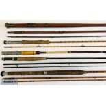 5x Various fishing rods – featuring unnamed 15ft 3pc greenheart salmon rod, Trossach Rod Co The Scot