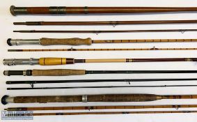 5x Various fishing rods – featuring unnamed 15ft 3pc greenheart salmon rod, Trossach Rod Co The Scot