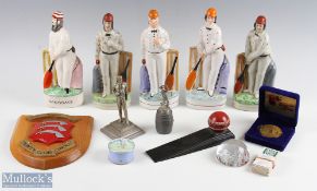 A Treasure Trove of Cricket Collectable, with a selection of modern Staffordshire flatbacks, one has