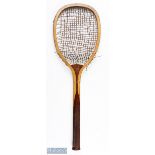 c1896 G G Bussey & Co Match Tennis Racket, retailed by Williams & Co Paris, with shoulder