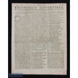1767 St Andrews Golfing Announcement in The Edinburgh Advertiser newspaper covering the period