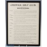 1899 Chiswick Golf Club "Notices" comprising 10 new rules under the headings New Members;