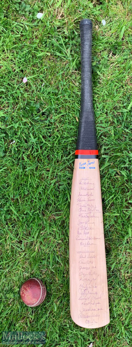 1987 Signed Narrow Practice Cricket Bat, Kent v Worcestershire for Kevin Jarvis testimonial