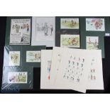 Hand Coloured Golf Prints, Adverts Cartoon, a mixed collection of various artists, 9 are mounted