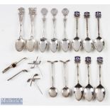 Mixed selection of 7 hallmarked silver golfing spoons with different designs and hallmarks, together