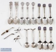 Mixed selection of 7 hallmarked silver golfing spoons with different designs and hallmarks, together