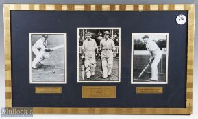 Sir Donald Bradman (1908-2001) Autographed Cricket Display with signature to central print, plus two