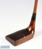 Original Jean Gassiat stamped persimmon large headed putter - grand piano style head with half brass