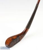 Early McEwan longnose stained fruit wood curved face play club c1875 - central leather face insert