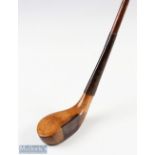 Good Tom Morris St Andrews golden beech wood bulger driver c1890 - with central leather face insert,
