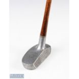 Spalding 'Schenectady' alloy mallet head putter maker's marks to the crown, cross hatch face design,