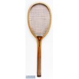 c1896 G G Bussey "The Club" Tennis Racket, retailed by E Clements Co Landport Portsmouth, with gut