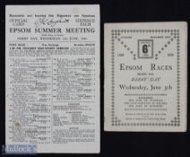 Horse Racing - 1929 +1946 Epson derby Race Cards to good cards, from 15th June 1929 and 5th June