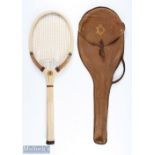 c1928 A A Tunmer "Special" Wooden Tennis Racket, come with its canvas cover