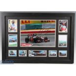 2000s F1 Formula 1 Lewis Hamilton Signed Photograph, a collage of photographs mounted around a