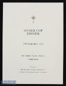 Fine 1981 Official Ryder Cup Dinner Farewell Menu - held at Selsdon Park Hotel on 20th September