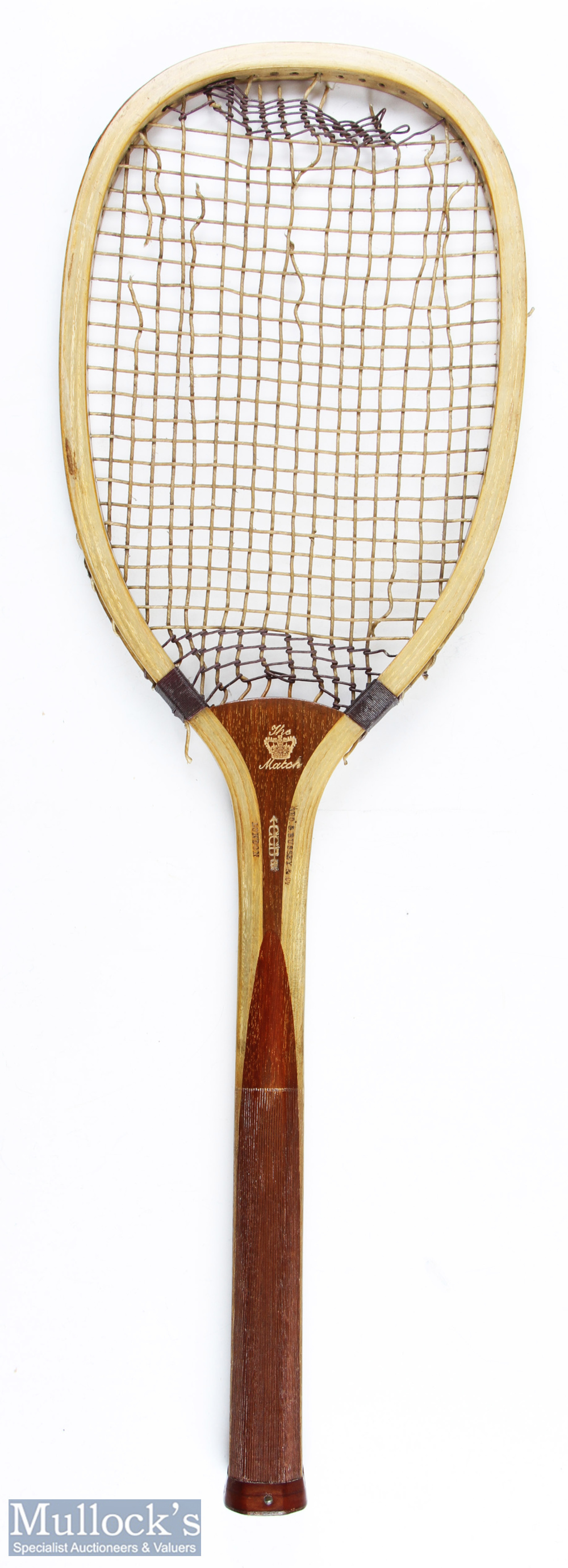 c1902 G G Bussey & Co Match Tennis Racket, retailed by Williams & Co Paris, with shoulder