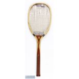 c1902 G G Bussey & Co Match Tennis Racket, retailed by Williams & Co Paris, with shoulder