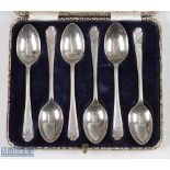 Cased set of 6 hallmarked silver Walker & Hall golfing teaspoons, each hallmarked Sheffield 1932/