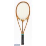 c1935 Hazells Streamline Green Star Wooden Tennis Racket, the famous triple branch racket, British